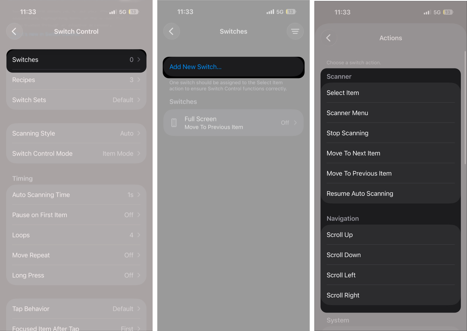Adding a new input source in iPhone Switch Control settings