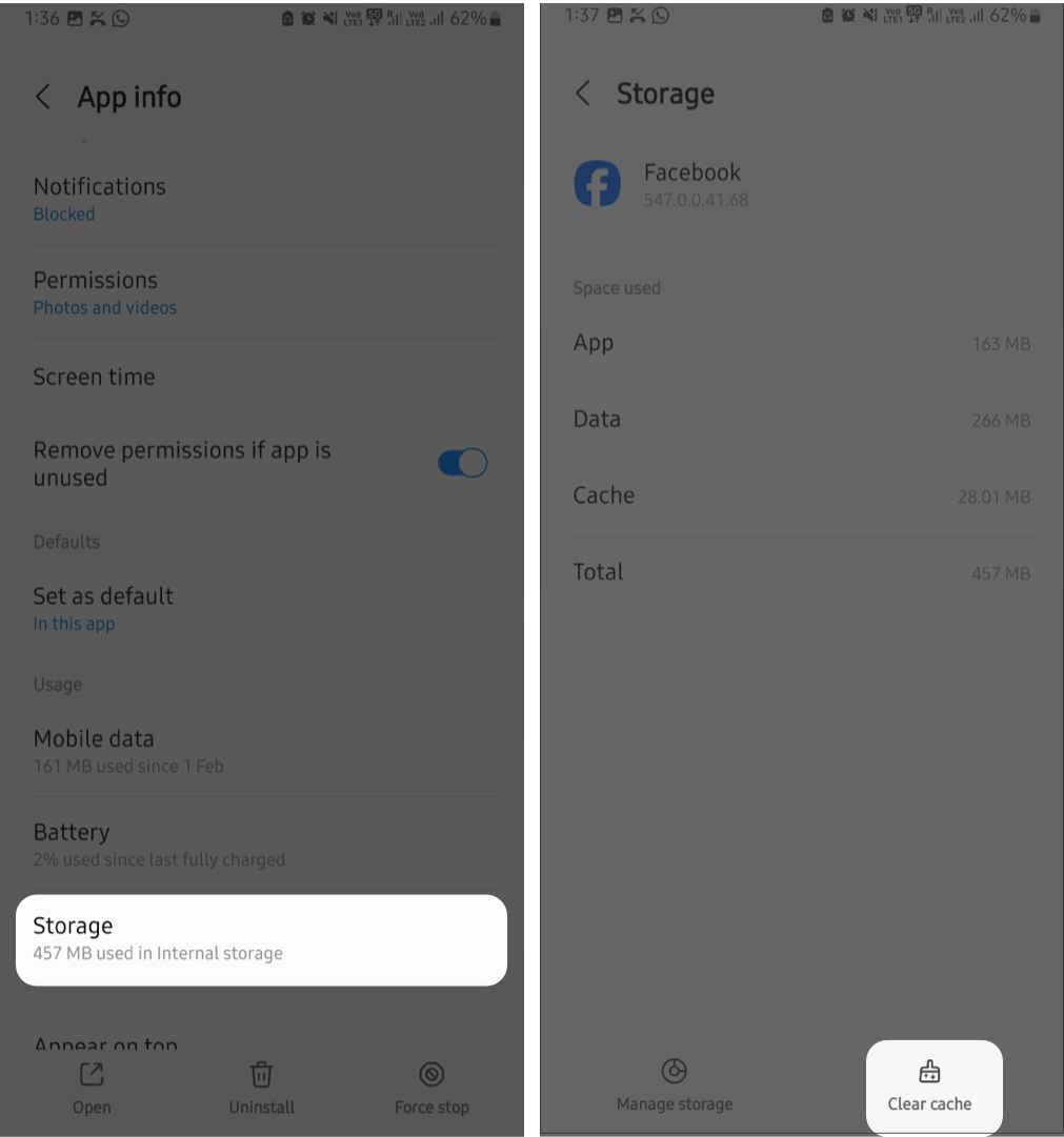 Clearing Facebook App Cache on Android.