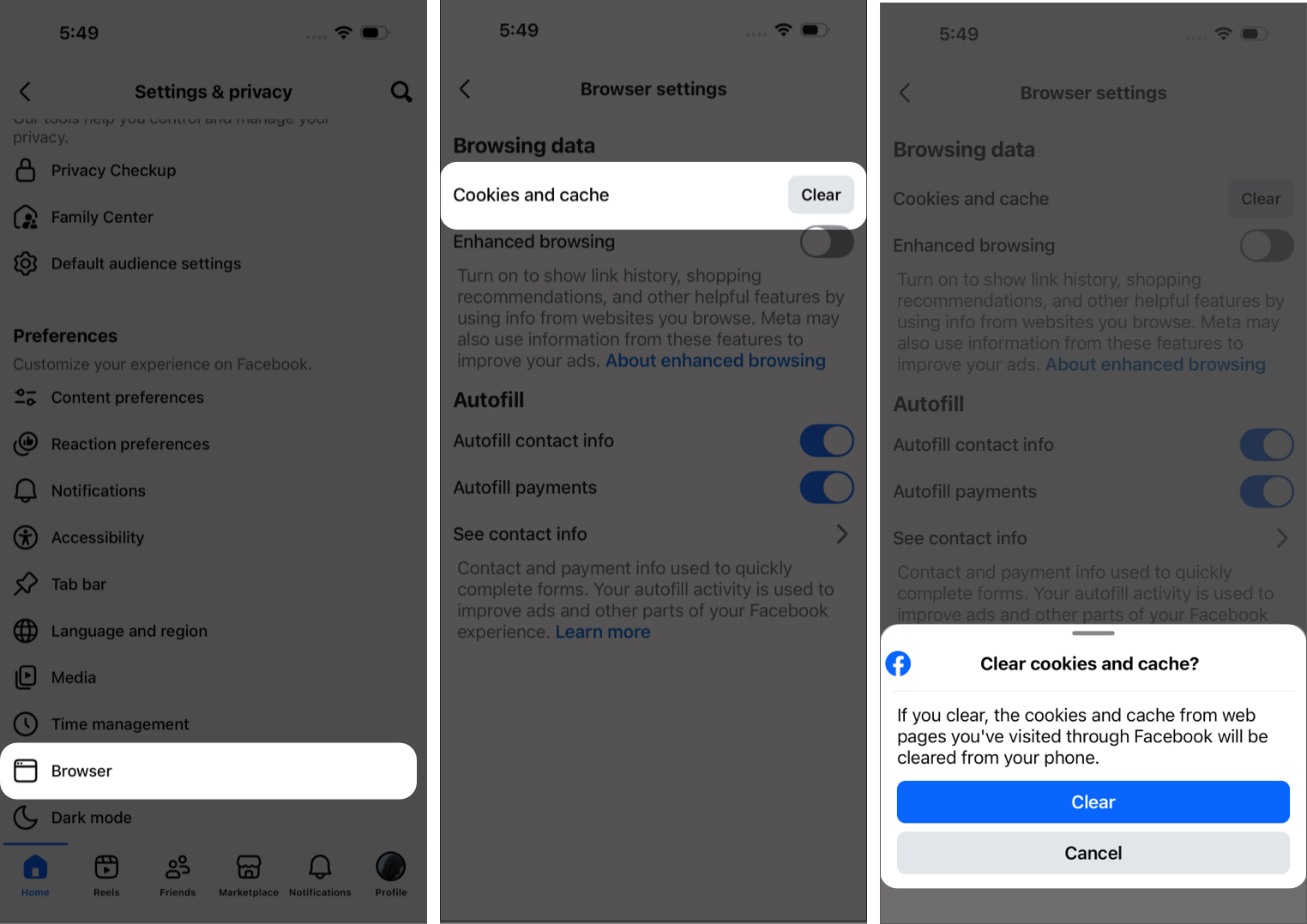 Clearing the In-App Browser Cache in Facebook.