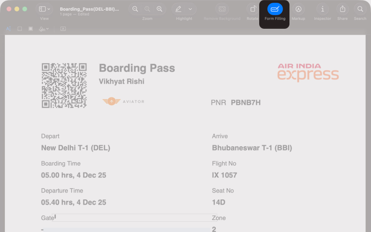 Click the Form Filling Icon to Highlight Fillable Fields.