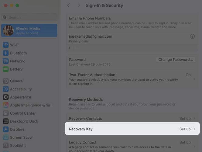 Click the Recovery Key