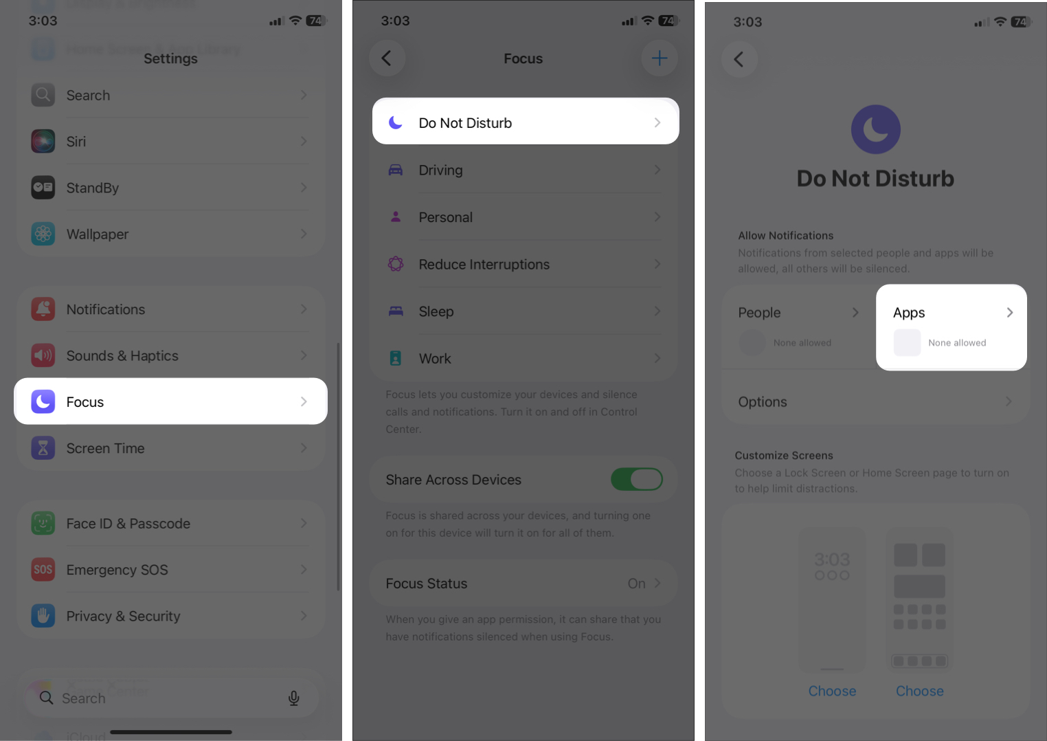 Customizing App notifications for Do Not Disturb on iPhone.