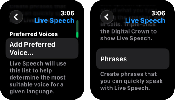 Customizing Voice Settings and Phrases in Live Speech.