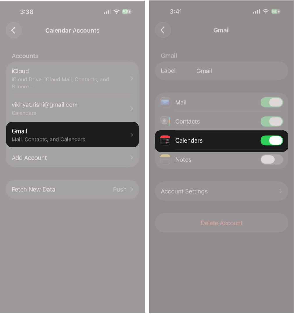 Make Sure the Toggle Next to Calendars Is Green