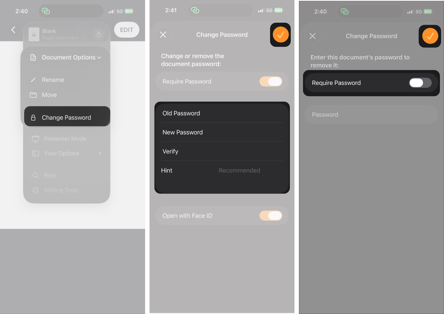 Removing or Changing a Document Password On iPhone.