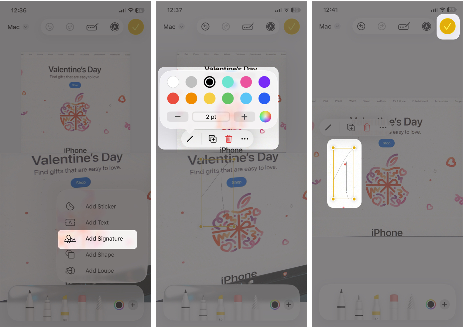 Resizing and finishing a Signature in Markup And Select Done