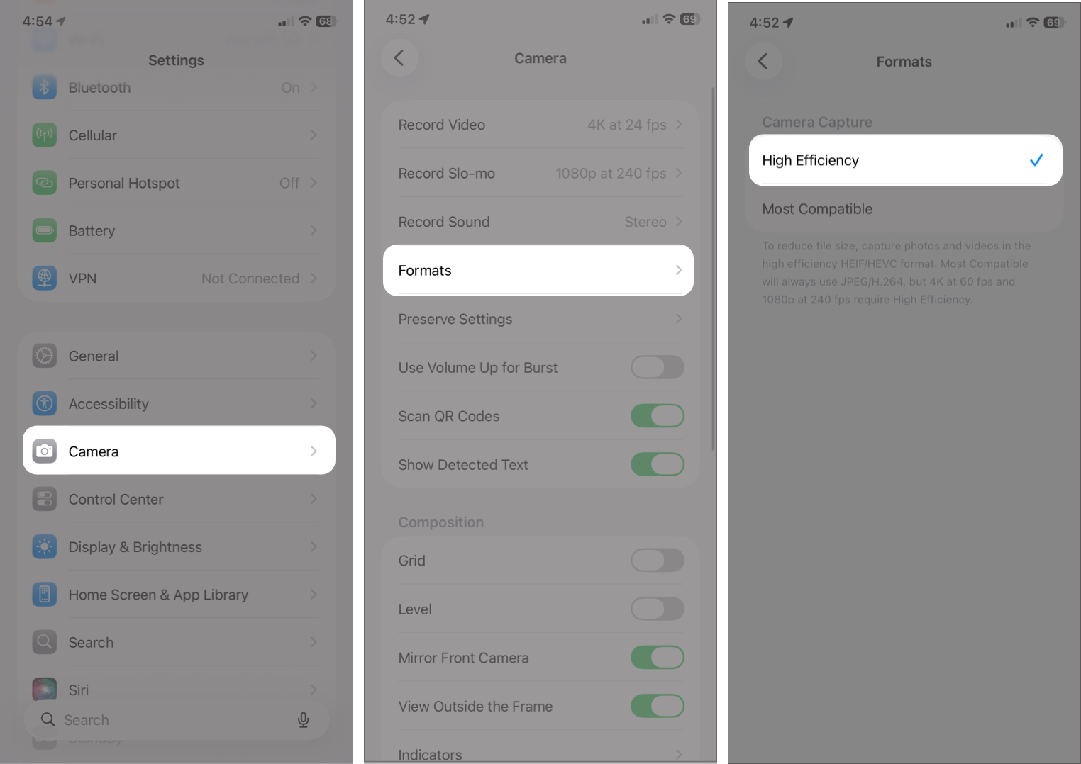 Set Resolution and Format in Camera Setting