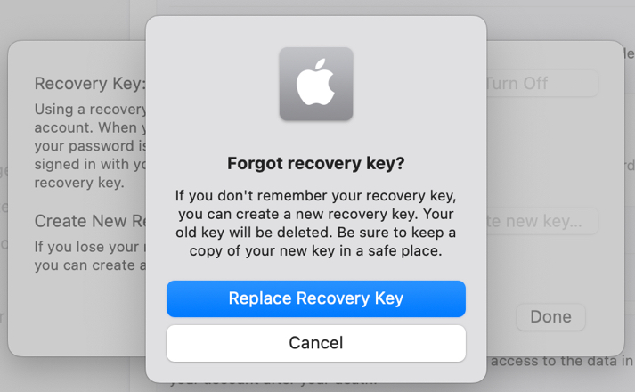 Tap Replace Recovery Key.