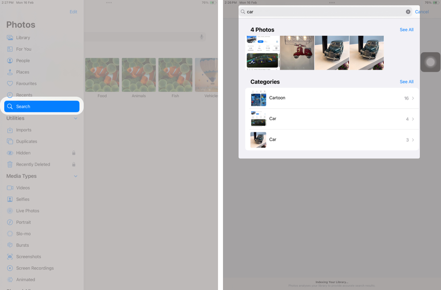 Tap Search from the Sidebar in iPad