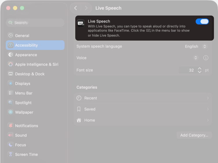 Toggle Live Speech 0n