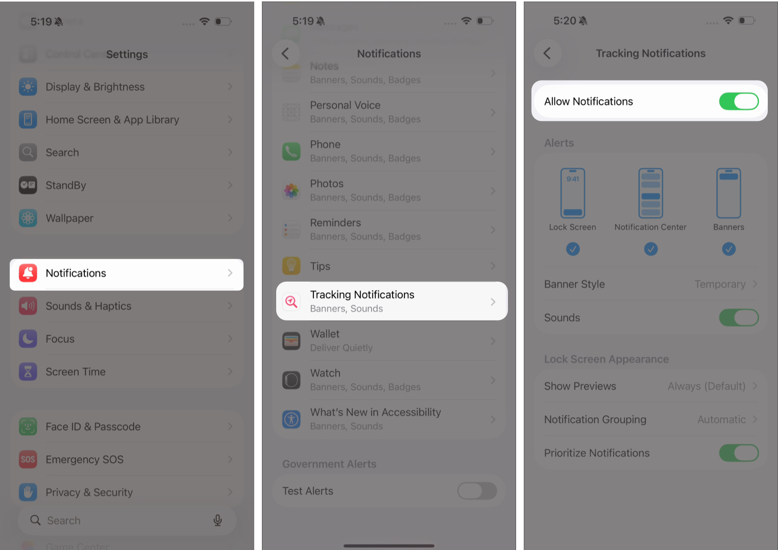 Turn On Tracking Notifications on iPhone