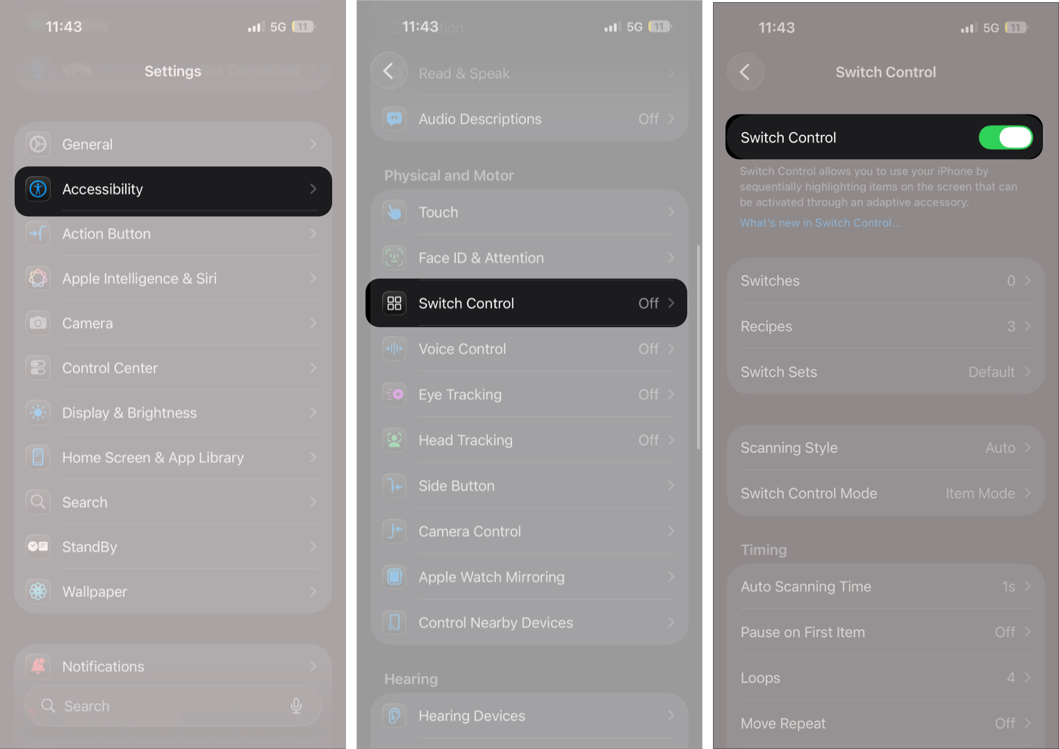 Turn On and Set Up Switch Control