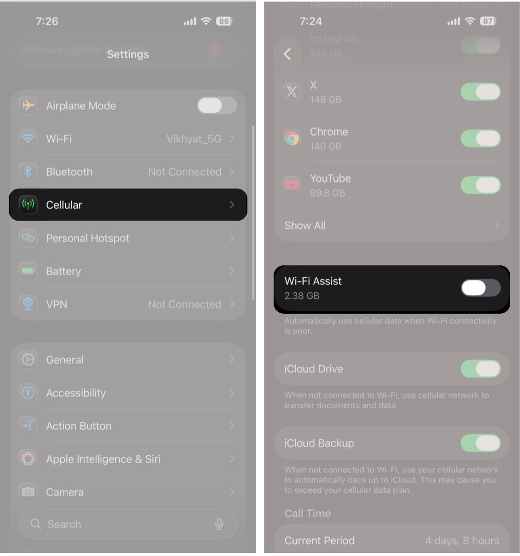 Turn off Wi-Fi Assist
