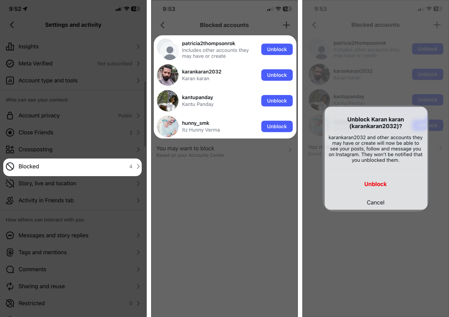 Unblock From Blocked Contacts List