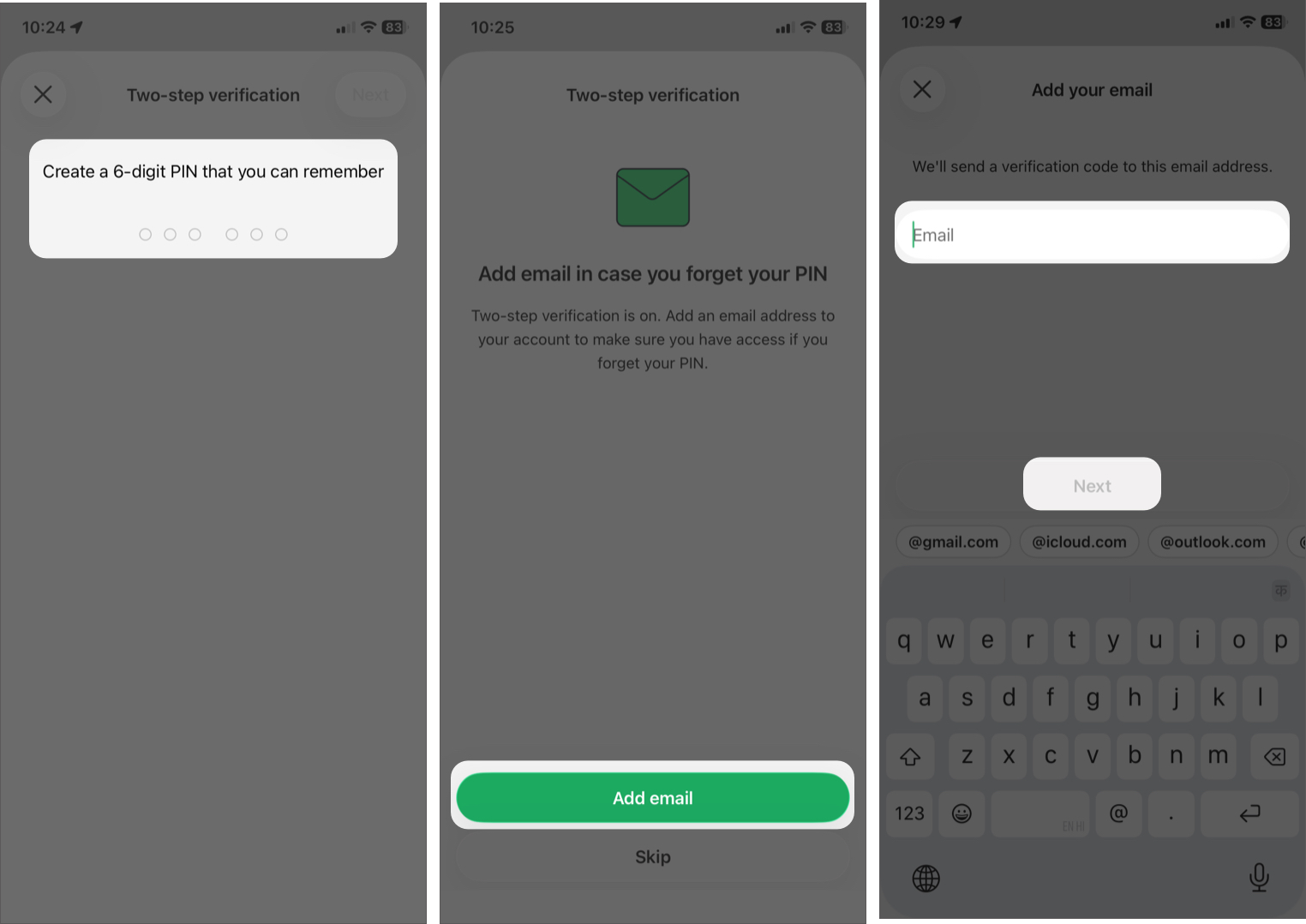 Create a strong 6-digit PIN and Add Email And follow The Step