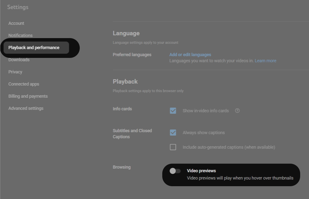 Disable Previews on YouTube On Desktop and Web