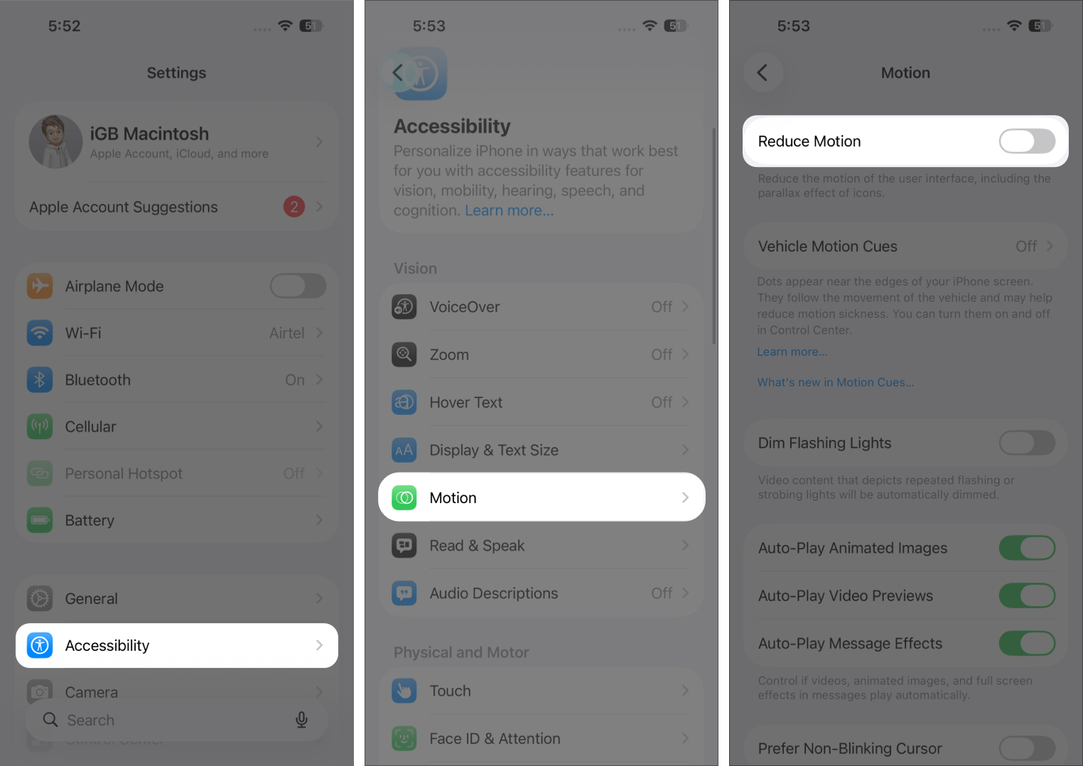 Enabling Reduce Motion on an iPhone to Decrease Visual Animations
