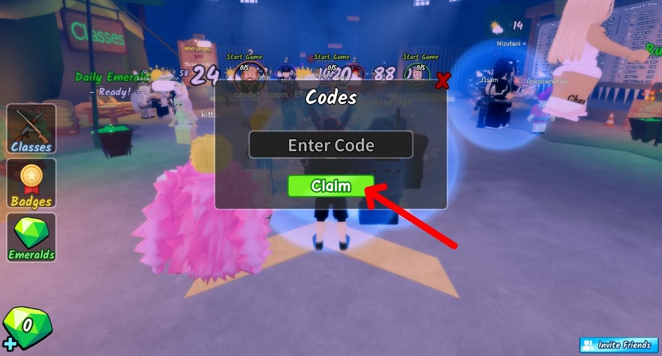 Enter a Working Code Click Claim Rewards