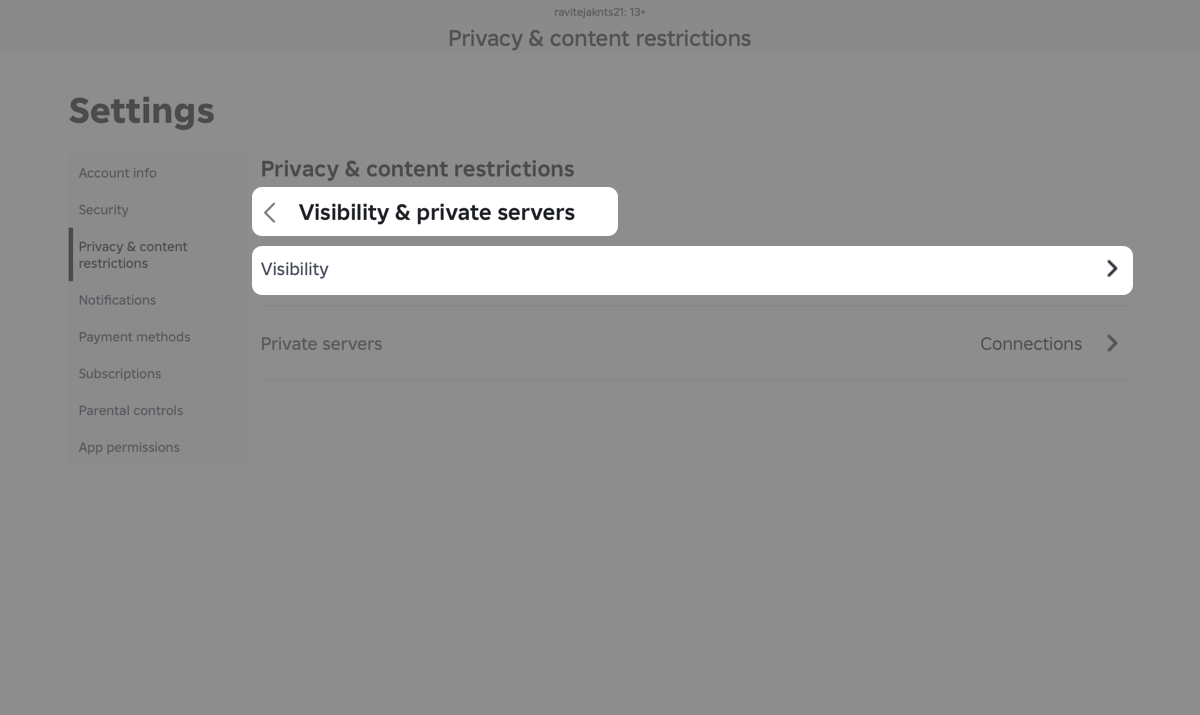 Go to Visibility & private servers Then Visibility