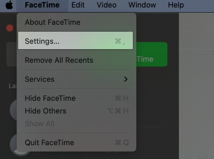 Open Facetime App and Select Settings