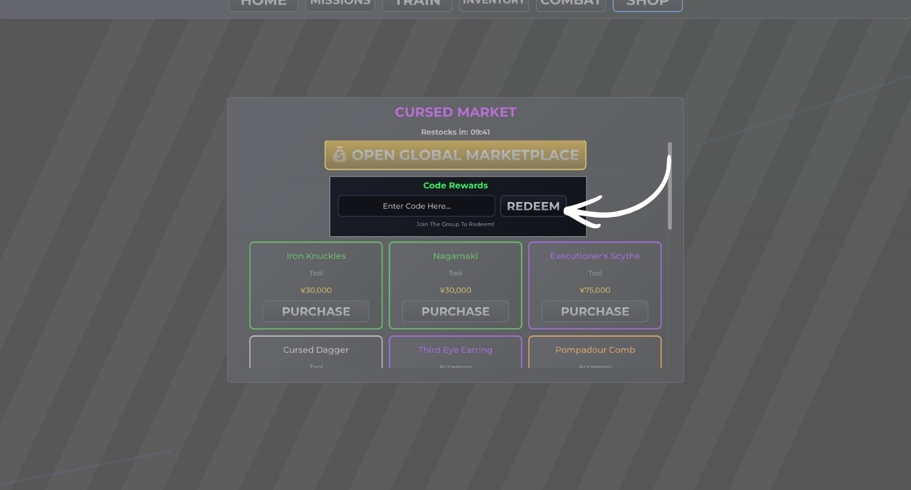 Paste Your Code And Click Redeem Button