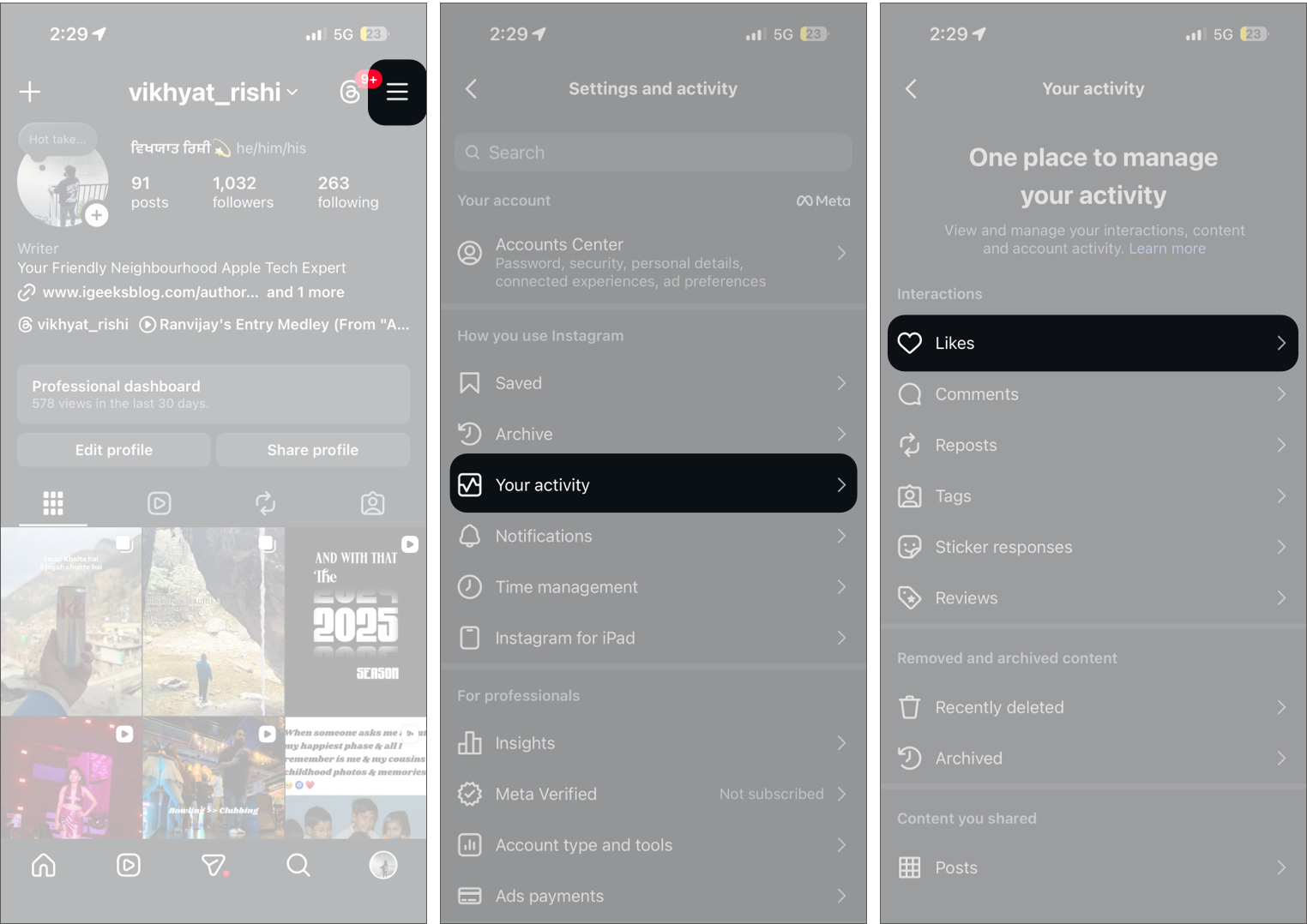 Sorting liked Instagram Posts From Oldest to Newest in The Activity Settings