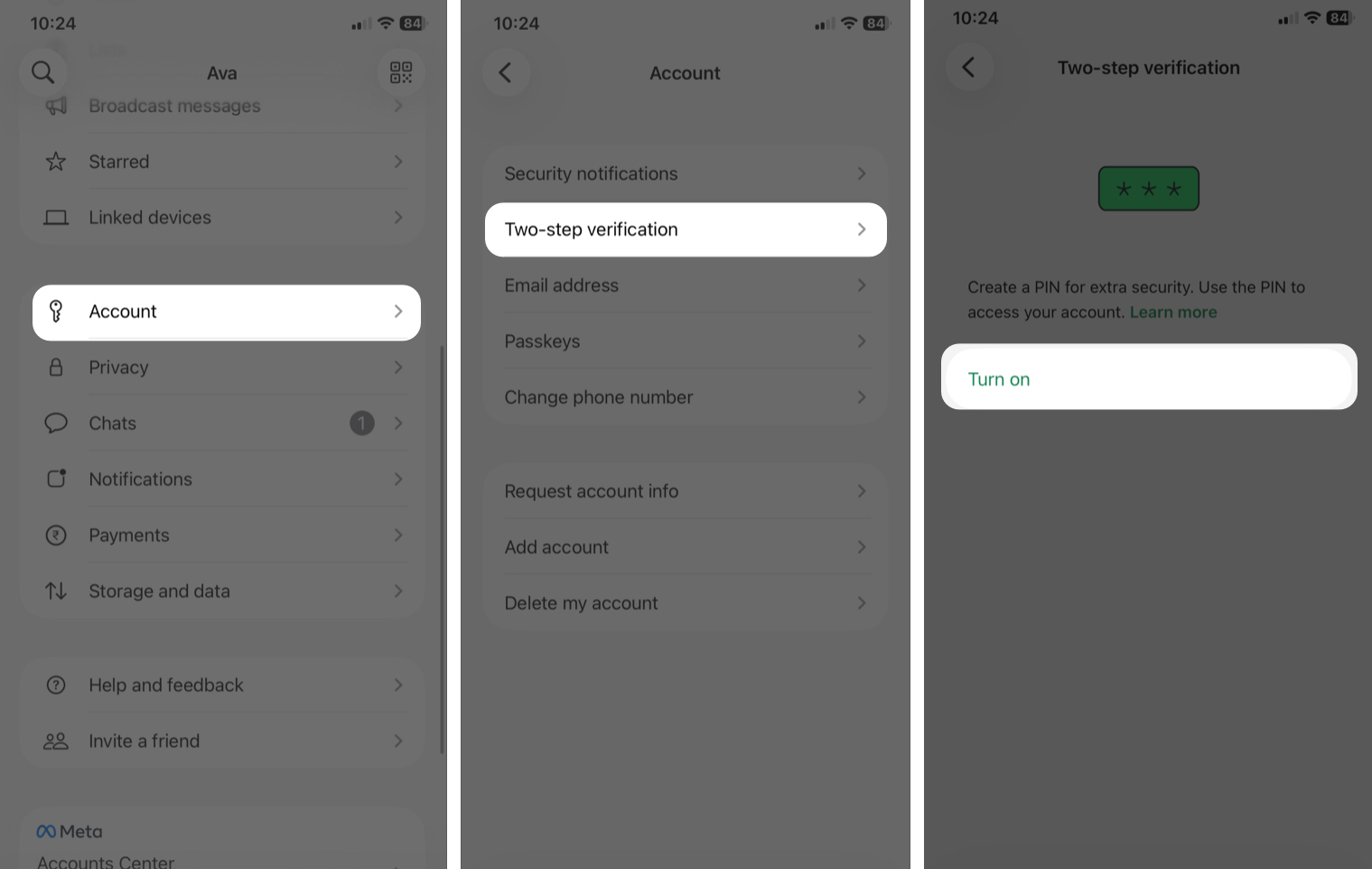Tap Account And Turn on Verification