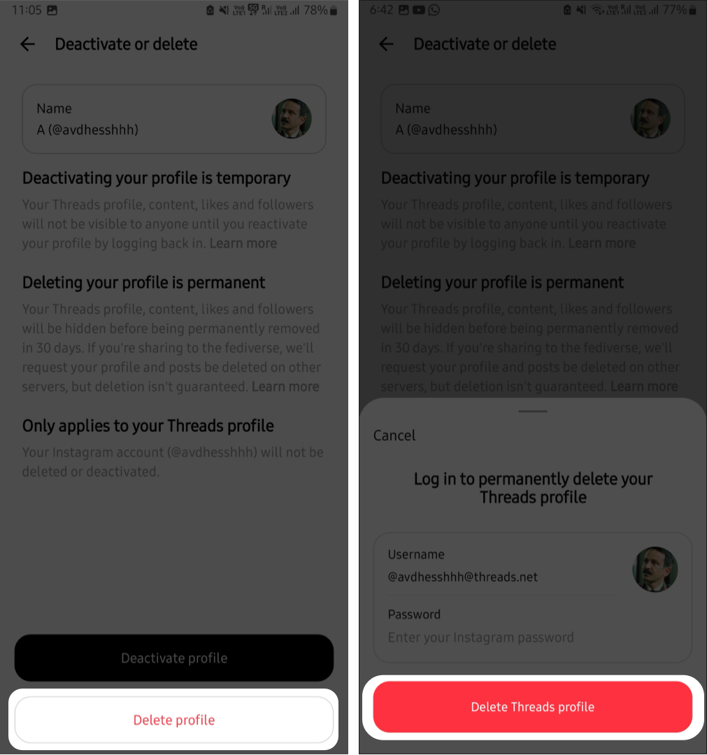Tap Deactivate or Delete Profile And Choose Delete Profile.