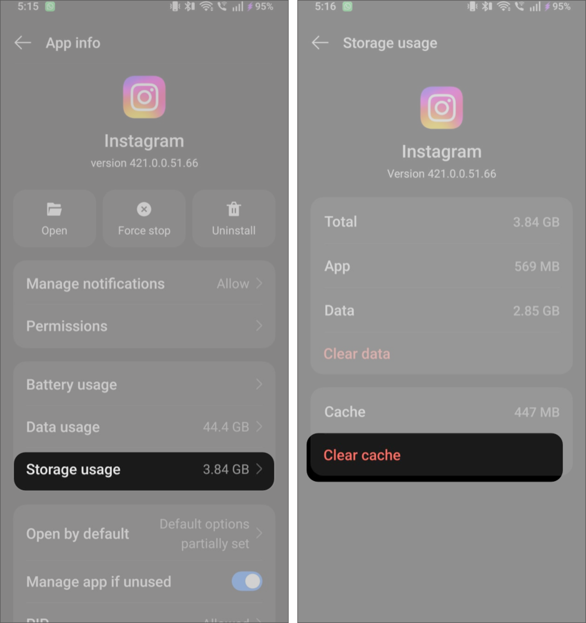 Tap Storage and Tap Clear cache.