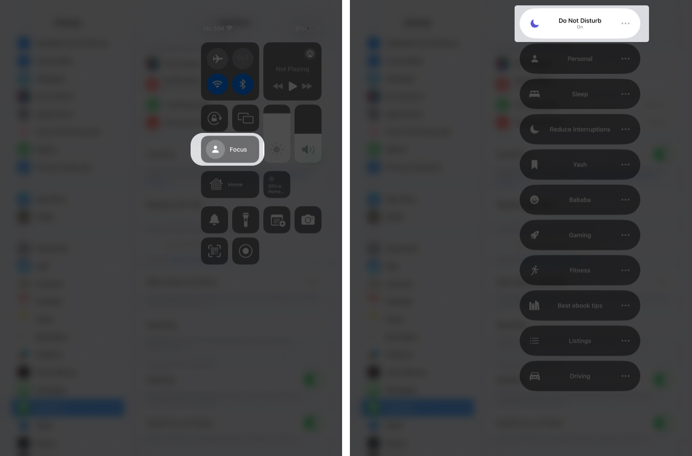 Temporarily Stop Calls Using Focus Mode in iPad