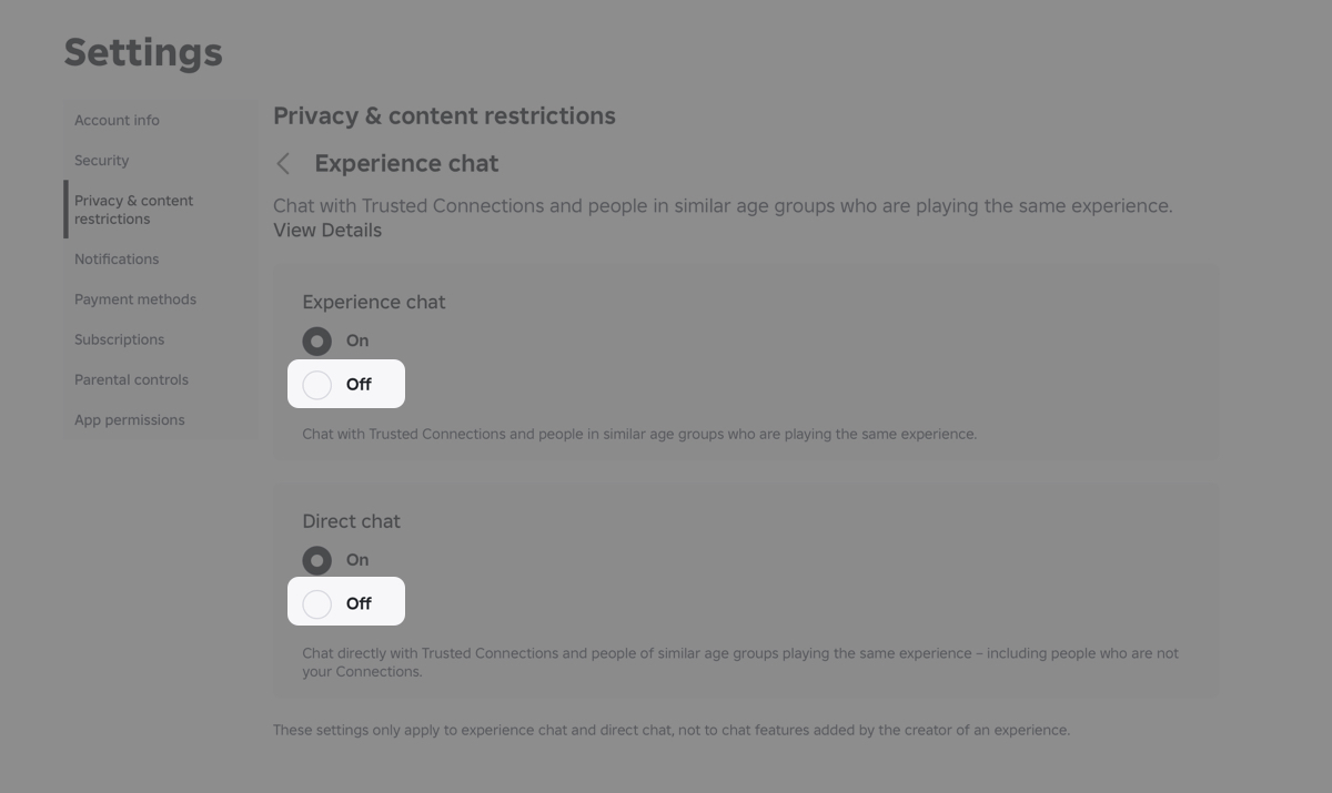 Turn Direct Chat Off
