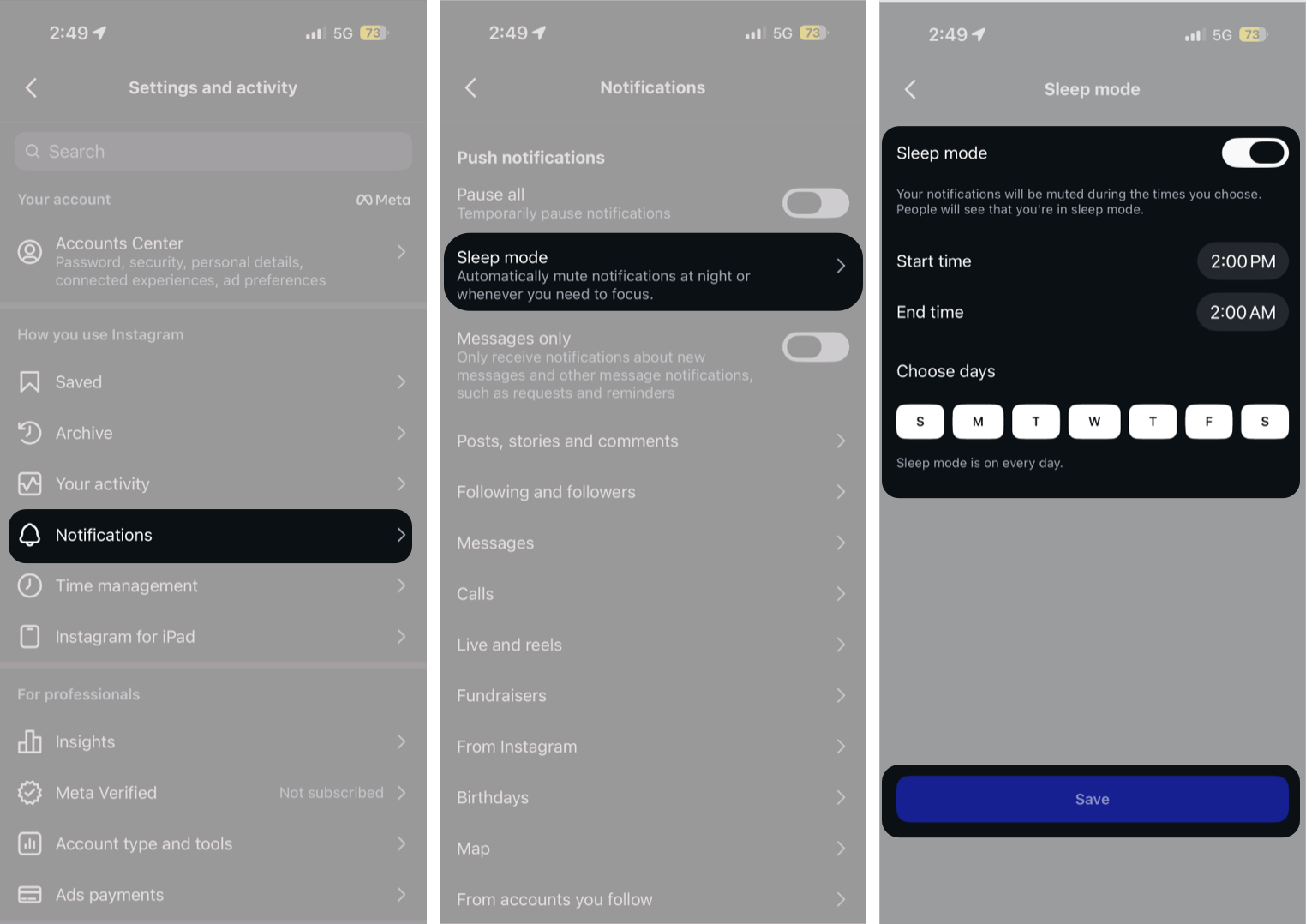 Turn On Sleep Mode on Instagram