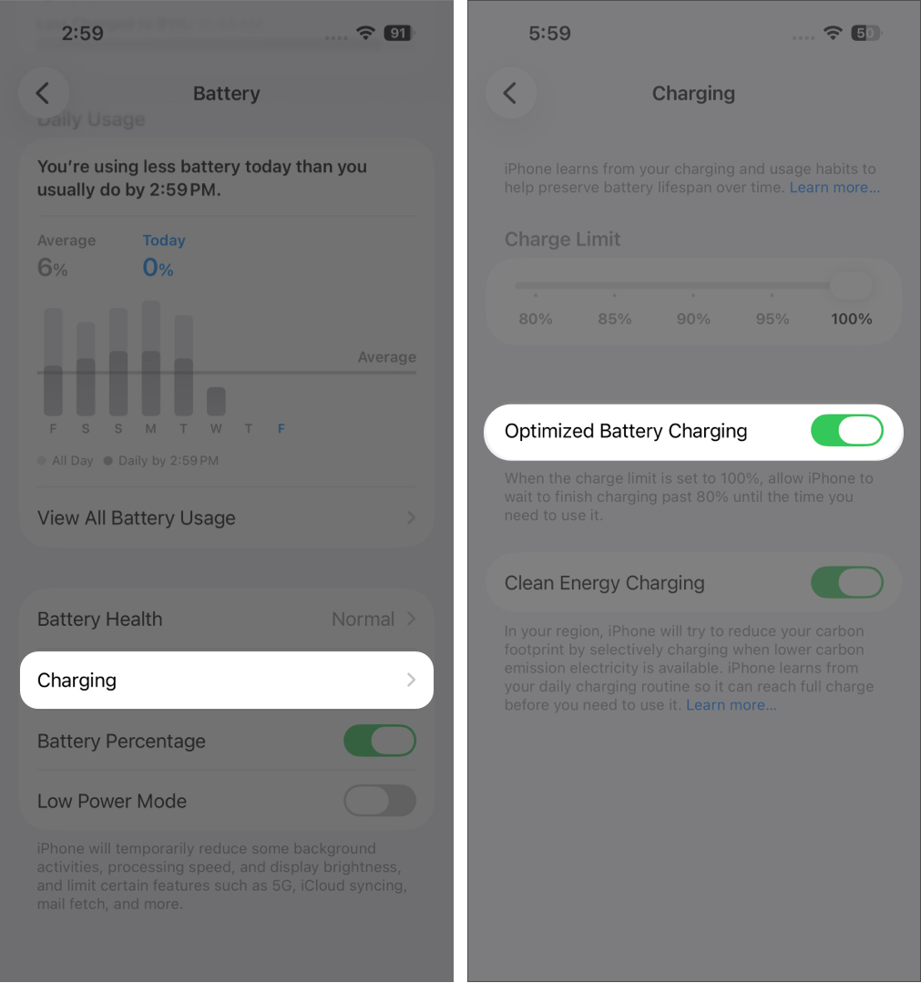 Turn on Optimized Battery Charging