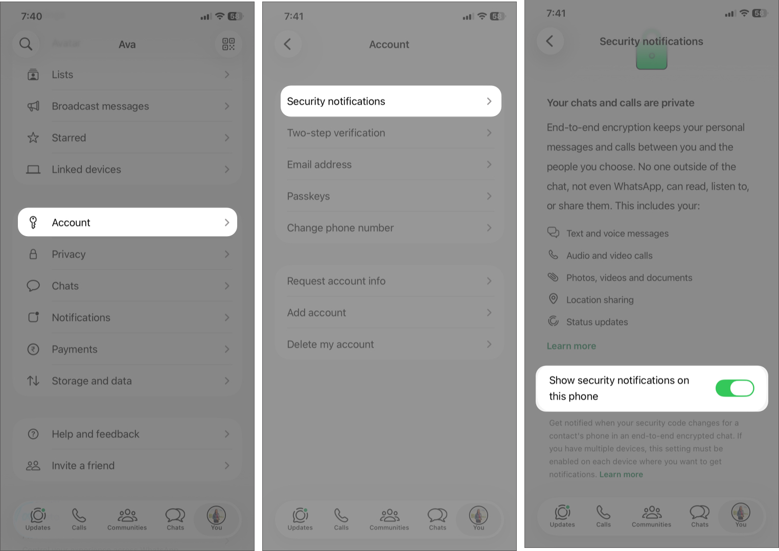Turn on Security Notifications