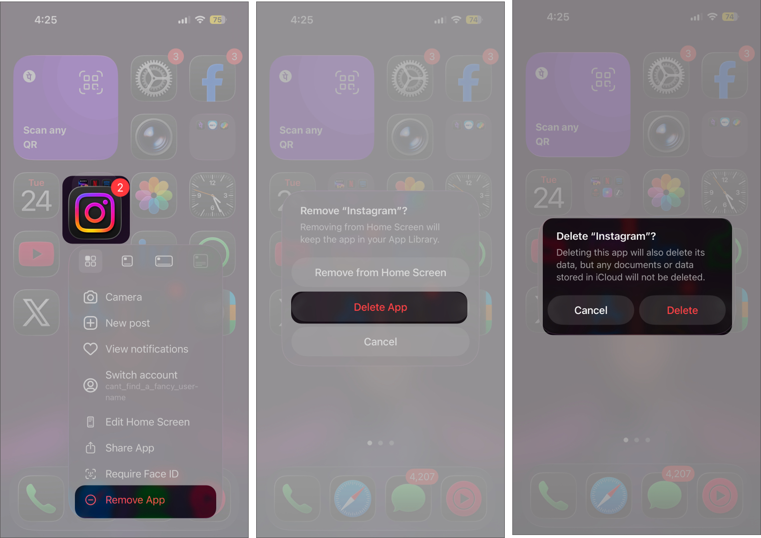 Uninstalling Instagram on iPhone