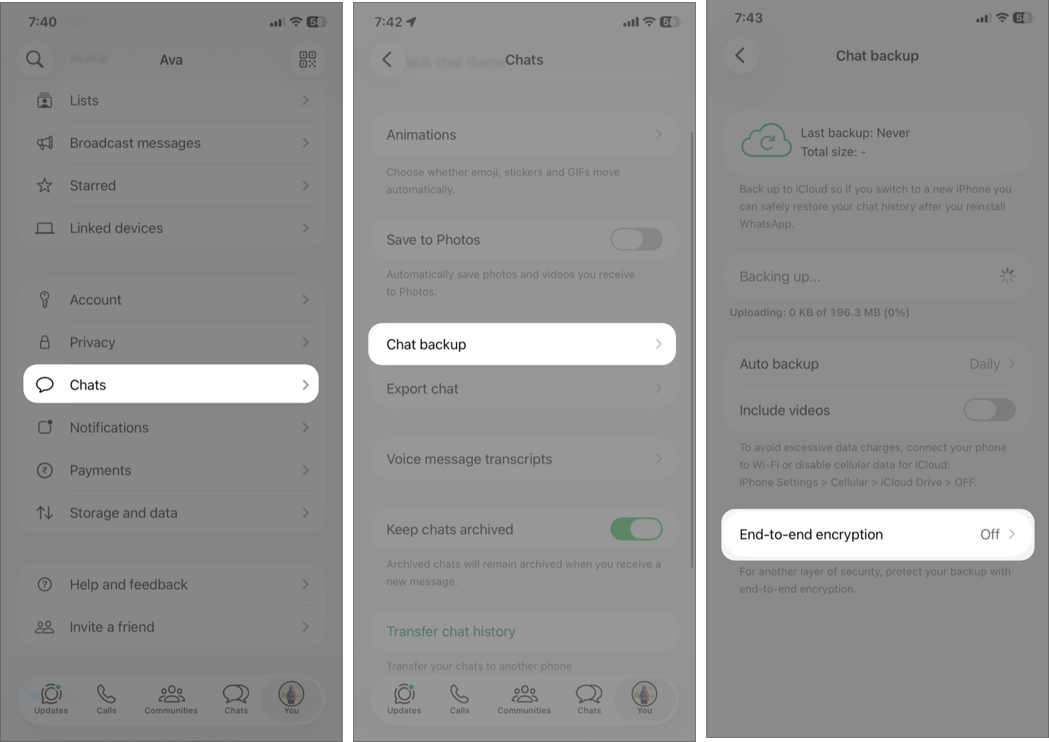 WhatsApp Chat Backup Settings