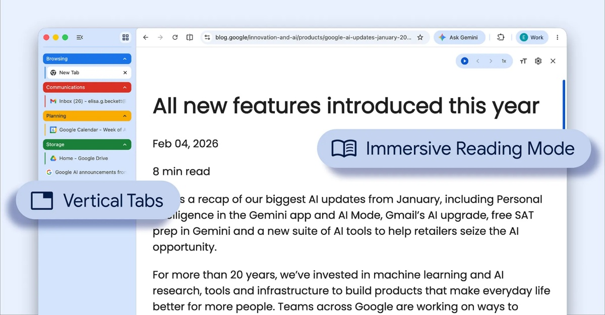 Chrome vertical tabs and reading mode