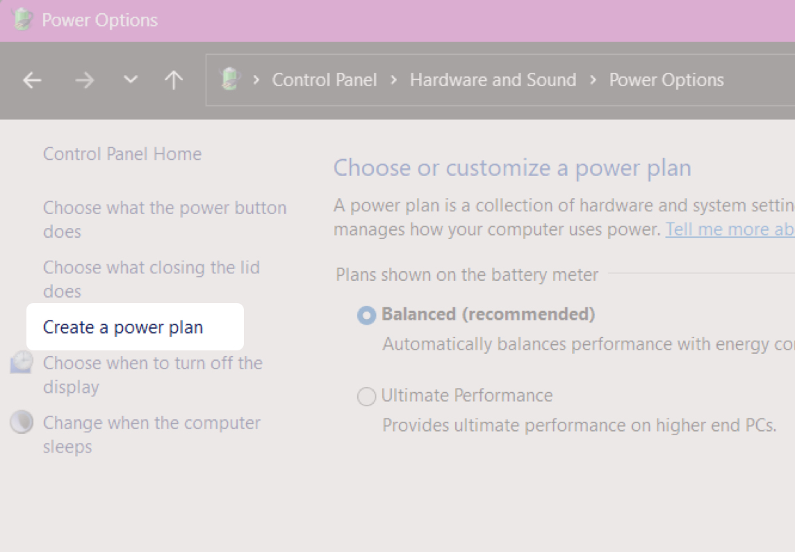 Click Create a power plan