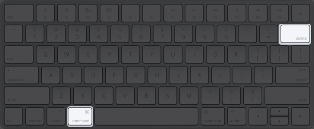 Command + Delete to move to Trash