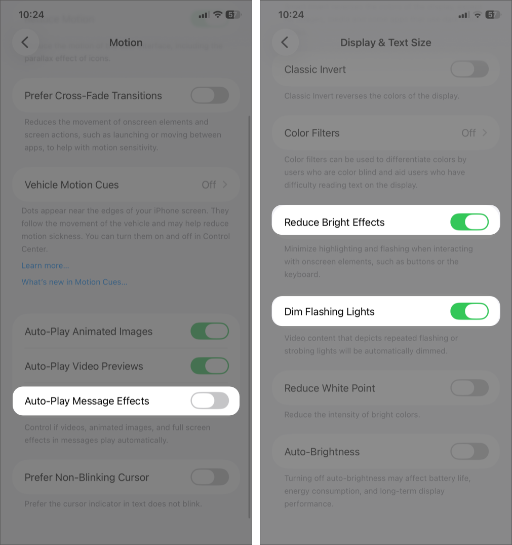 Enable Dim Flashing Lights and Reduce Bright Effects