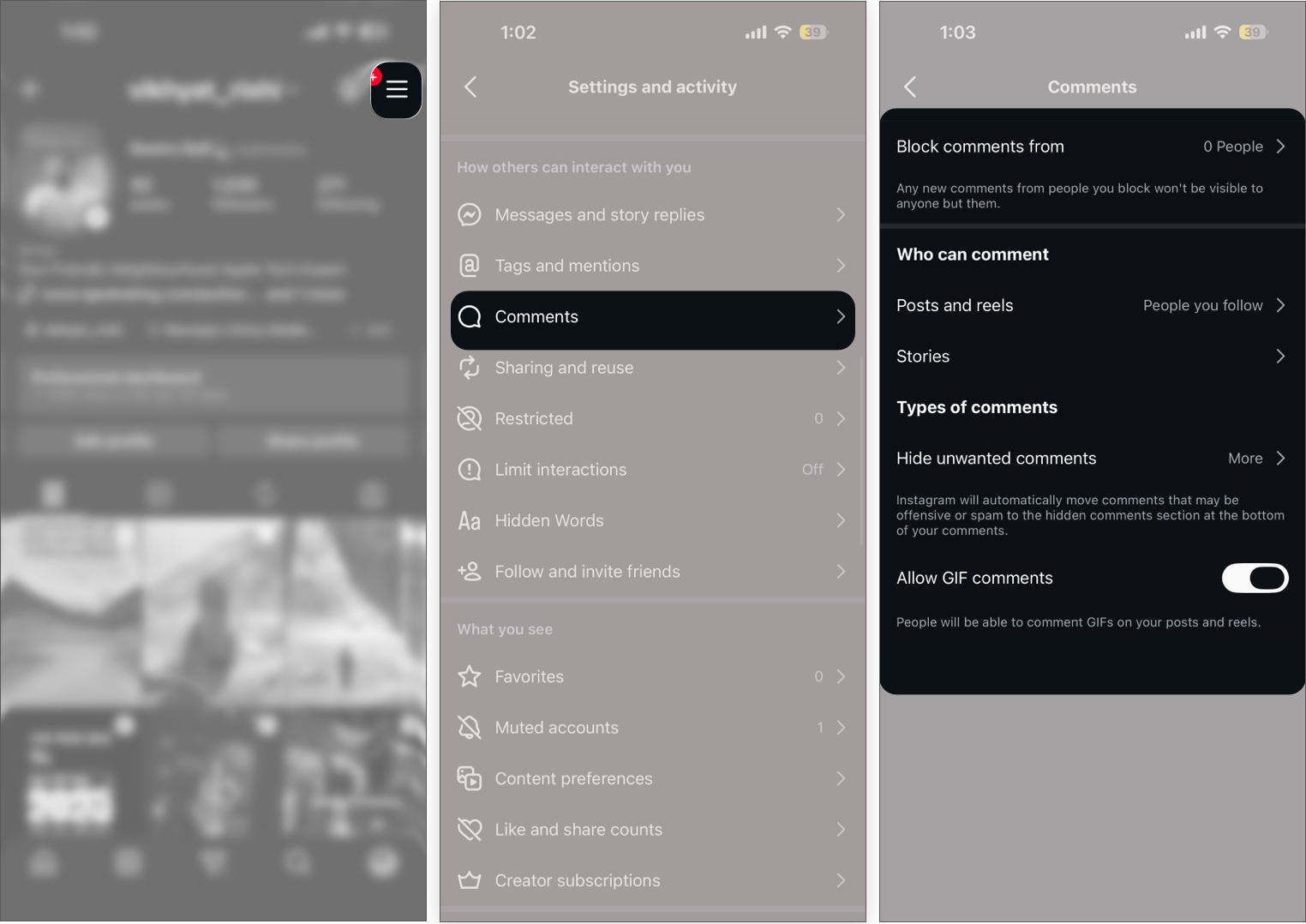 Enable comment controls and filters