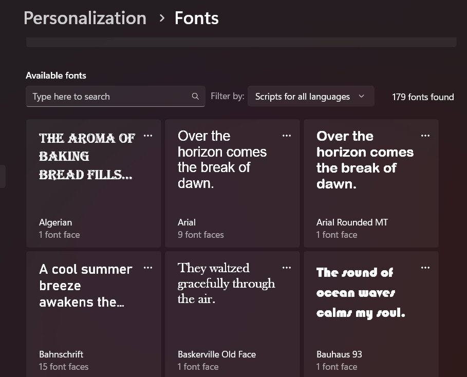 Go to Fonts settings under Personalization
