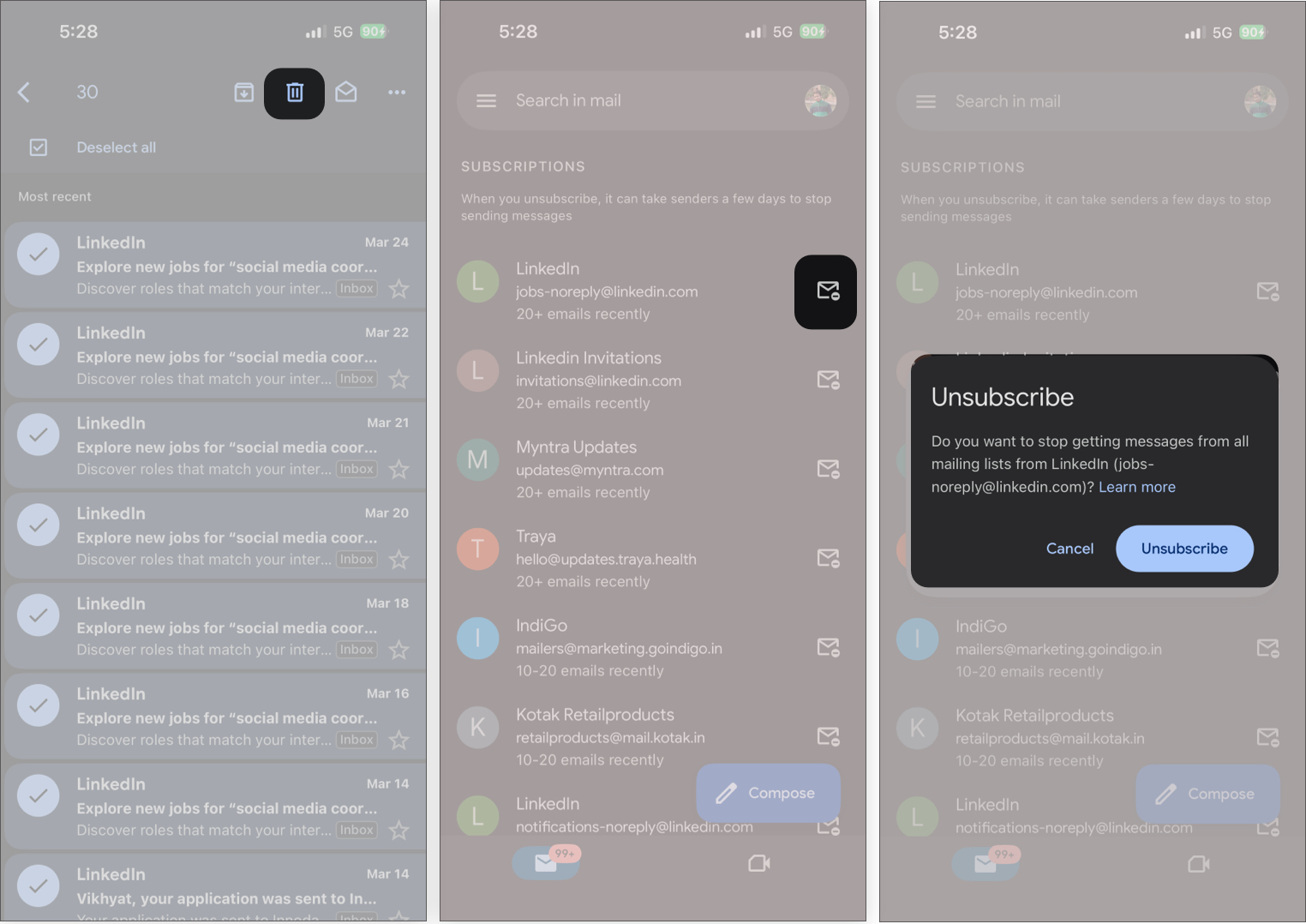 Mass unsubscribing in Gmail