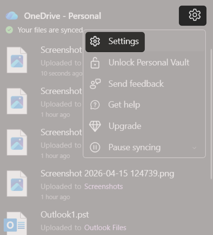 Select the gear icon and choose Settings
