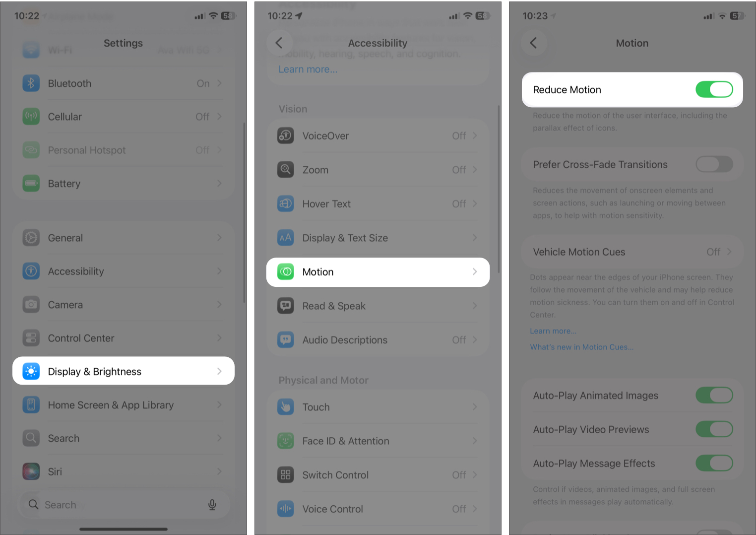 Toggle on Reduce Motion
