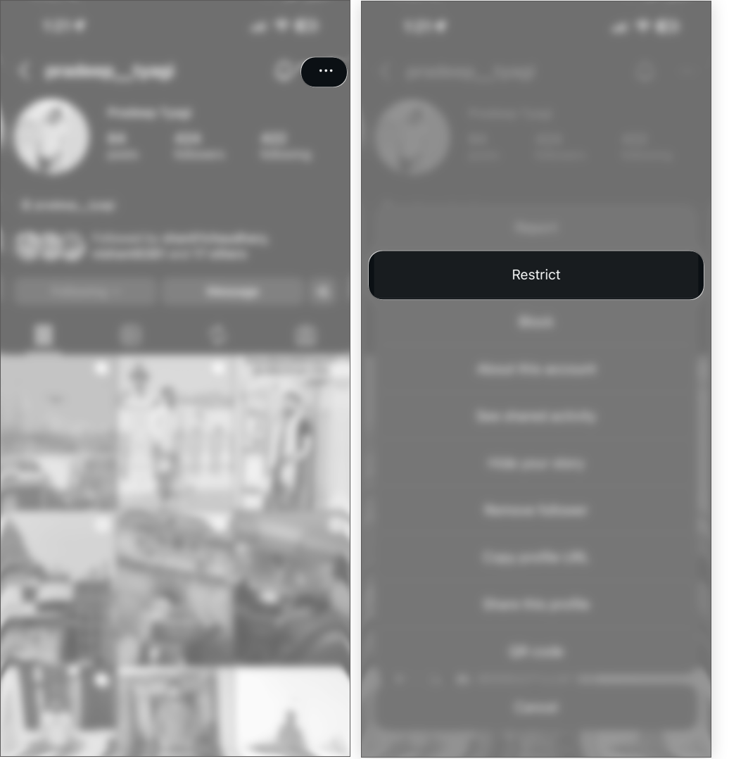 Use the Restrict feature in instagram