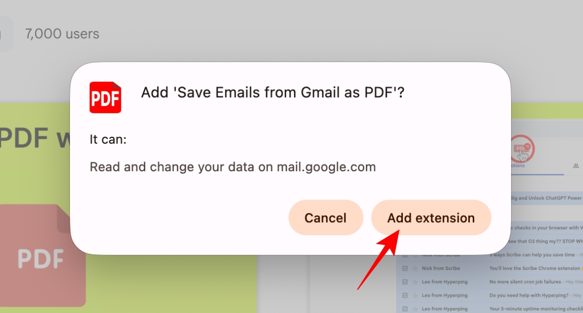 Click Add extension popup