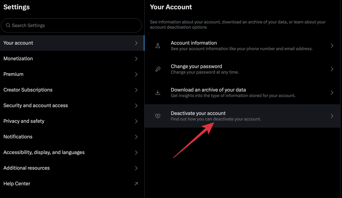Click on the Deactivate your account