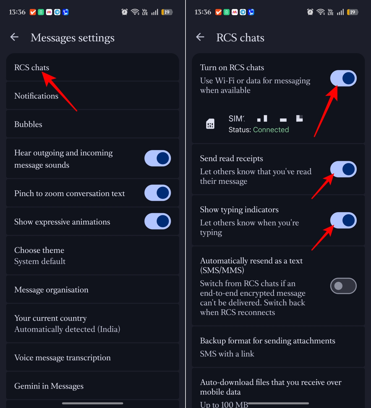 Enable RCS chats and customize chat settings
