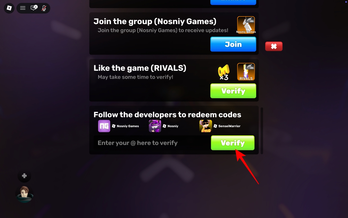 Enter Roblox username and verify follow